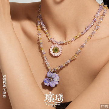 Amethyst Chip Necklace Resin Dried Flower Pendant Two Models