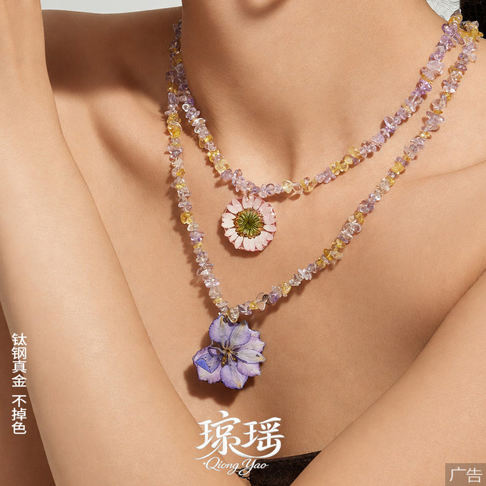 Amethyst Chip Necklace Resin Dried Flower Pendant Two Models