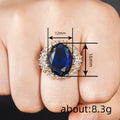 Deep Blue Oval Solitaire Pear Cluster Statement Ring In Silver Tone view 4