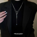 Silver Double Layer Crystal Star Tassel Necklace Piece view 4