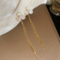 Flower Pearl Long Chain Ear Clips in Three Metallic Styles view 8