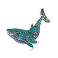 Curved Crystal Whale Brooch in Bronze or Turquoise Blue view 1