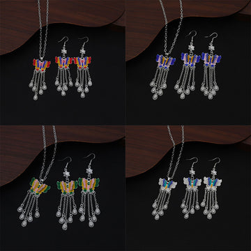 Colorful Butterfly Fringe Earrings Necklaces and Jewelry Sets