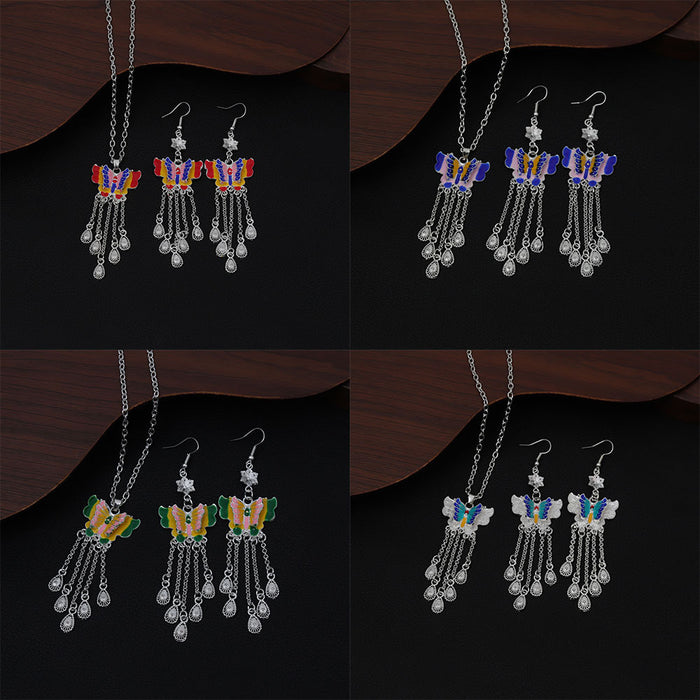 Colorful Butterfly and Peacock Necklace Earring Jewelry Collection