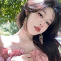 Pink Multicolor Crystal Tassel Hook Earrings With Decorative Details view 3