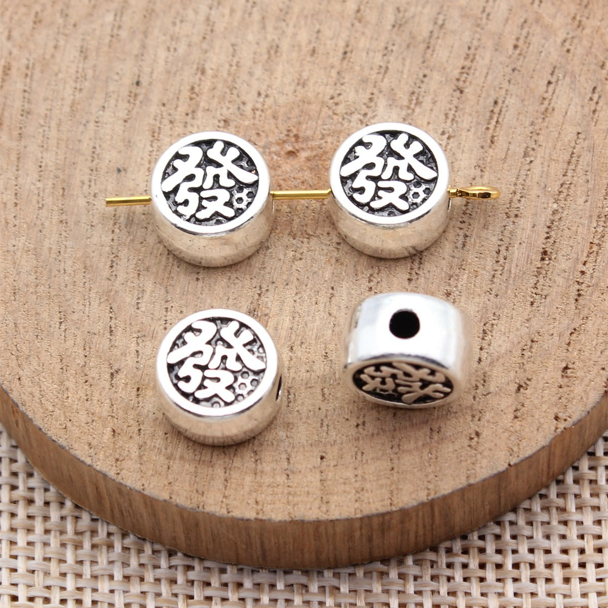 10x10x5.8mm 2.6g Multicolor Zinc Alloy Fortune Chinese Character Small Hole Beads for DIY Jewelry Making