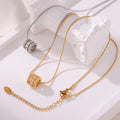 Pave Barrel Bead Pendant Necklace Snake Chain Gold Steel view 3