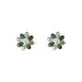 Green Clear Crystal Glass Flower Stud Earrings Pearls view 5