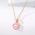 Gold Tone Pink Shape Evil Eye Pendant Necklaces in Six Styles view 8