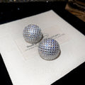 Silver Tone Pavé Crystal Sphere Stud Earrings With Grid Texture view 6