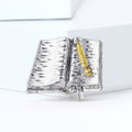 Textured Open Book Brooch with Raised Fountain Pen Detail view 2