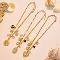 Gold Paperclip Multi Charm Necklaces Heart Zircon Oval view 2