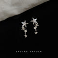 Silver Cascading Multi Star Drop Stud Earrings Clear CZ view 2