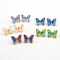 Gold Tone Faceted Crystal Butterfly Stud Earrings in Five Colors view 2