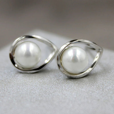 Asymmetric pearl loop studs product view