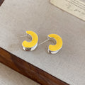 Color Inlay Crescent Stud Earrings With Polished Metal Tone Details view 6
