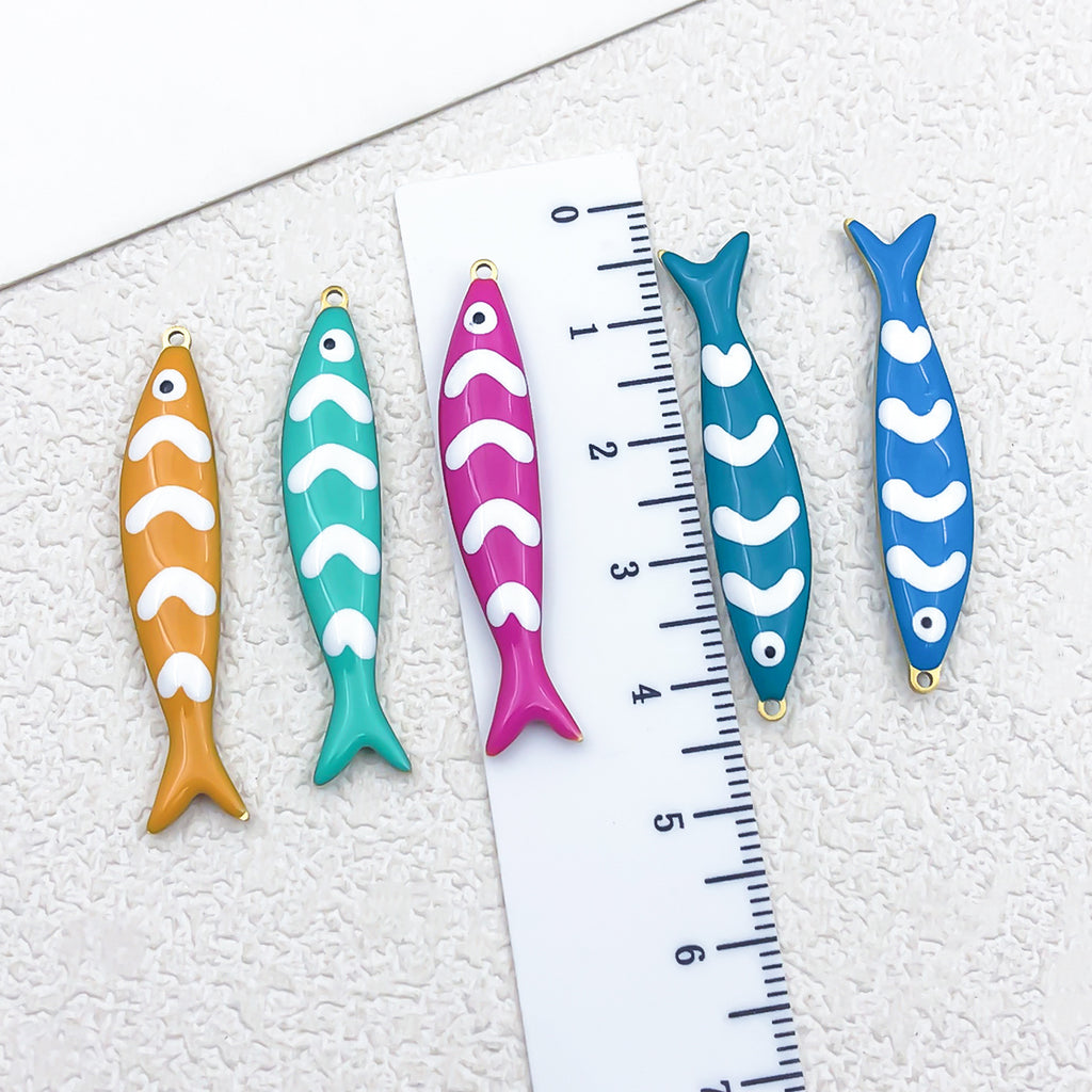 Enamel Stainless Steel Long Fish Double Sided charm pendants for DIY necklaces bracelets earrings