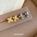 Four Petal Crystal Flower Stud Earrings in Two Colors view 1