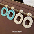 Textured Open Oval Resin Drop Earrings in White and Blue view 2