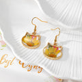 Cat Head Resin Dried Flower Dangle Earrings Gold Hooks 4 Styles view 7