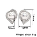 Silver Tone Leaf and Faux Pearl Crystal Stud Earrings view 4