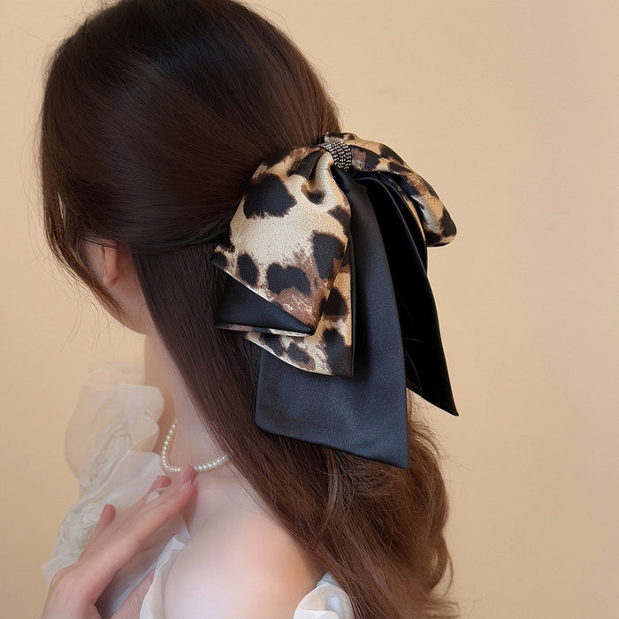 Leopard Black Double-Sided Satin Bow Claw Hair Clip