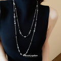 Silver Flower Charm Pearl Double Layer Necklace Set view 3