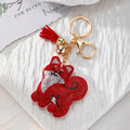 Rhinestone Fox Cat and Dog Tassel Clip Keychains in Five Designs view 2