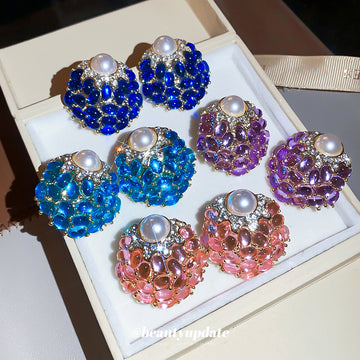Crystal Cluster and Pearl Stud Earrings in Four Colors
