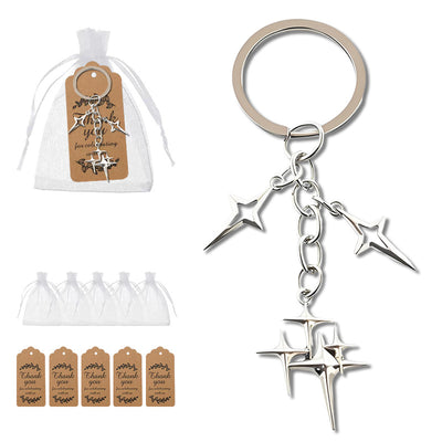 Silver multi star charms keychain with organza bags and kraft tags