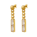 Hammered Ball Chain Bar Zirconia Drop Earrings Gold Steel view 5