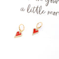 Gold Tone Red Enamel Crystal Heart Huggie Drop Earrings view 4