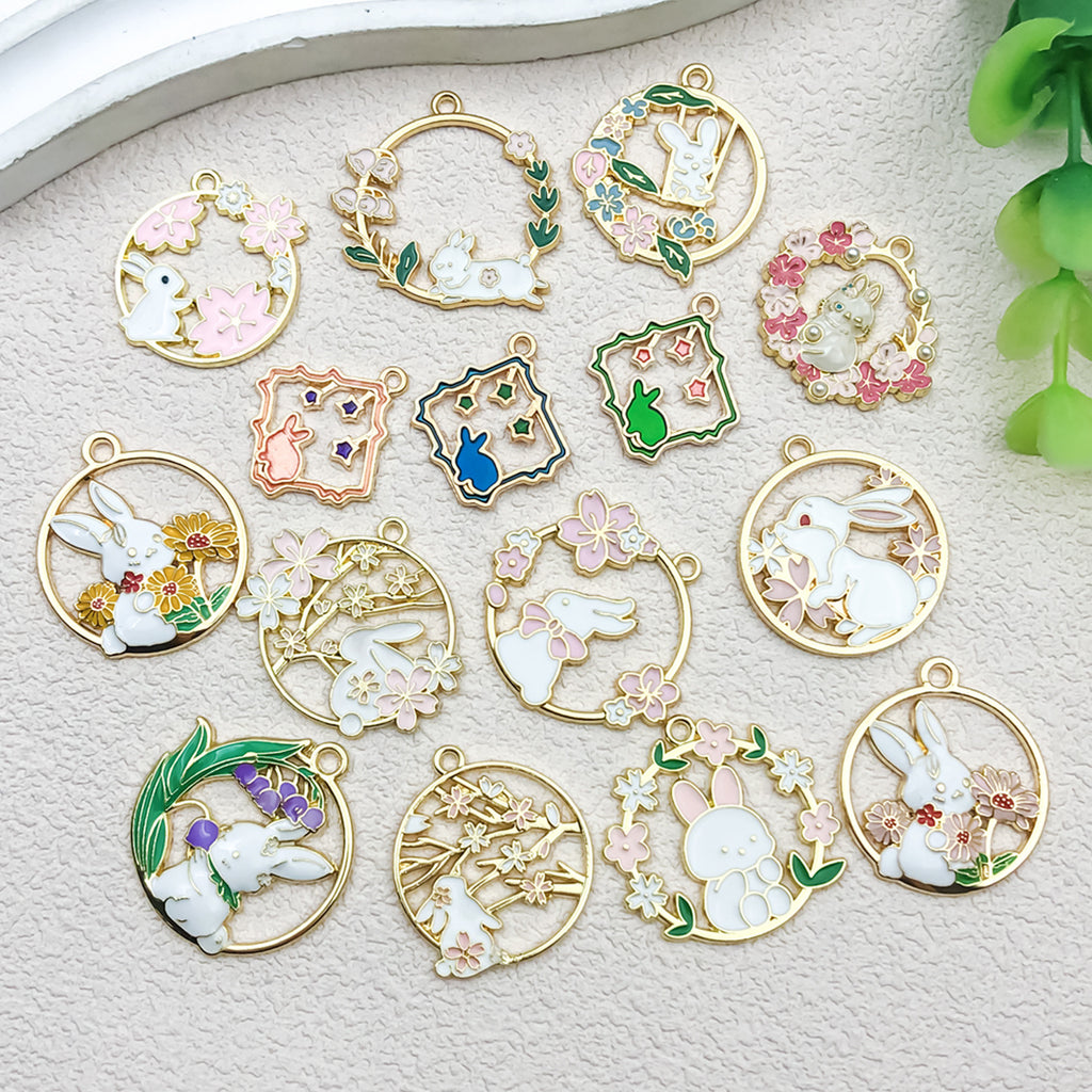 Enamel Zinc Alloy Mid Autumn Moon Rabbit Lantern Wreath Charm Pendant for Keychains