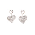 Silver Filigree Heart and Oval Long Dangle Stud Earrings view 5