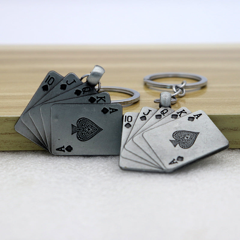 Playing Card Metal Keychain Lucky Poker Hand Key Ring Pendant