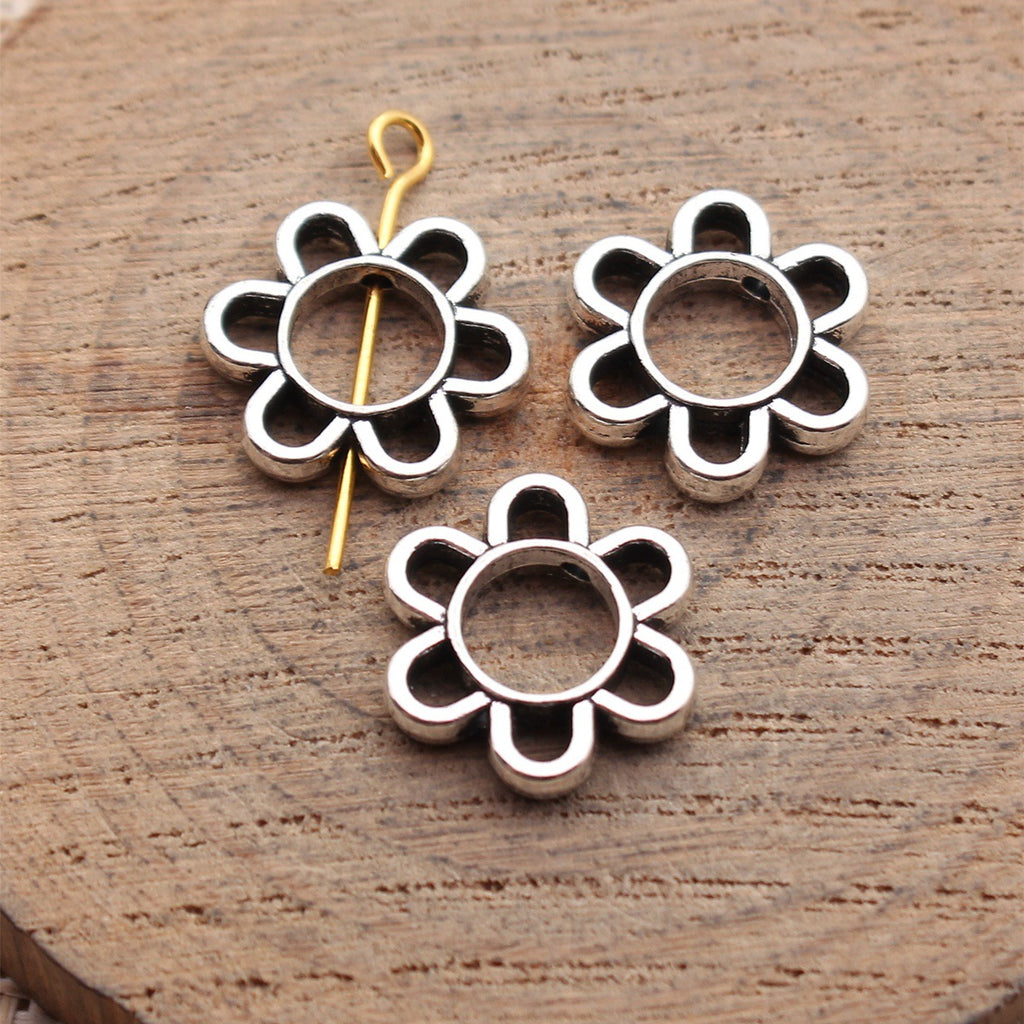 14x13mm 0.94g Antique Silver Zinc Alloy Hollow Flower Loose Metal Beads for DIY Jewelry Making