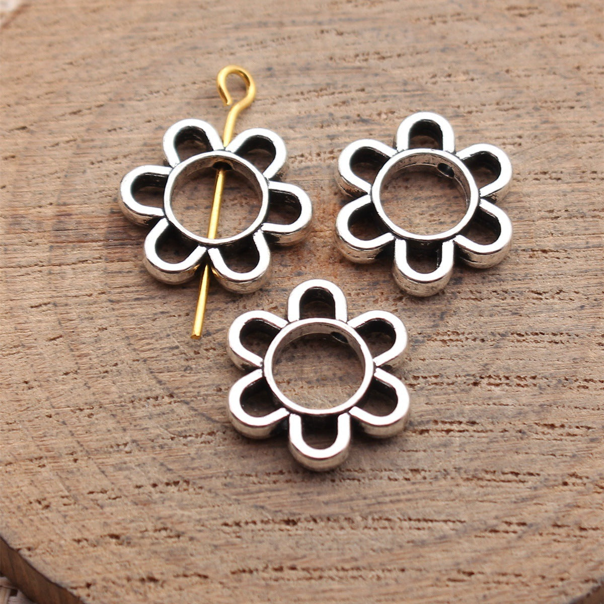 14x13mm 0.94g Antique Silver Zinc Alloy Hollow Flower Loose Metal Beads for DIY Jewelry Making