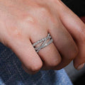 Crisscross Multi-Rail Round Stone Wide Ring In Polished Silver Tone view 2