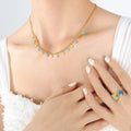 Gold Curb Star Charm Necklace Blue Green Pink Enamel view 3