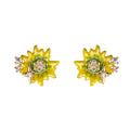 Yellow Enamel Sunflower Stud Earrings Gold Star Crystals view 5