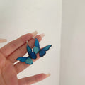 Blue Butterfly Drop Earrings with Clip or Hook Options view 2