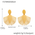 Gold Tone Palm Leaf Fan Drop Earrings Matte Stainless Steel view 6