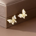 Gold Tone White Enamel Butterfly Stud Earrings Polished Statement Fashion Jewelry view 2