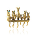 Six Cats On Fence Brooch Green Eyes Gold Silver Tone Pin view 5
