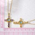 Gold Cross Evil Eye Gemstone Pendant Necklaces 4 Colors view 4
