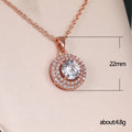 Rose Gold Tone Round Crystal Double Halo Pendant Necklace view 5