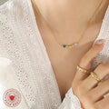 Gold Multicolor Enamel Smiley Faces Bar Pendant Necklace view 4