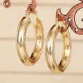 Gold Tone Wood Grain Textured Thick Hoop Latch Earrings view 3