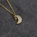 Gold Crystal Crescent Moon Star Pendant Necklace Chain view 2
