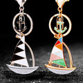 Enamel Sailboat Keychains in Gold and Silver Tone with Braided Loops view 3